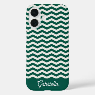 Teal groene Chevron zigzags streeppatroon naam iPhone 16 Hoesje