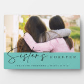 Teal Handwritten Sisters Forever Script Photo Fotoplaat (voorkant)
