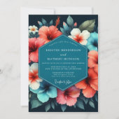 Teal Hibiscus Bloom Romance Wedding Kaart (Voorkant)