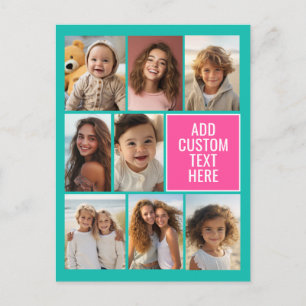 Teal Hot Pink Instagram 8 Foto Collage en Tekst Briefkaart