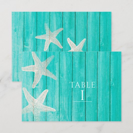 Teal Hout & Sterfish Strand Elegant Tafelnummer (Voorkant / Achterkant)