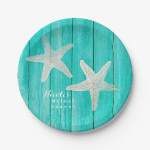 Teal Hout & Stervis Strand Elegant Tropisch Chic Papieren Bordje