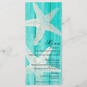 Teal hout & zeester elegant strand menukaart