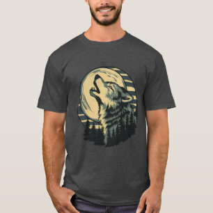 Teal Huilende Wolf Maan Kunst T-shirt