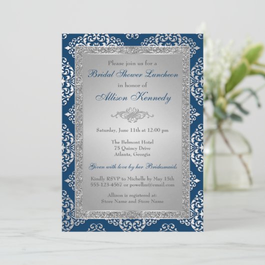 Teal, invitation de Fête de la mariée de damassé (Debout devant)