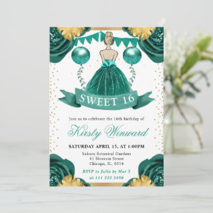 Teal Jurk Blondharige Prinses Sweet 16 Kaart