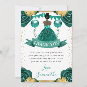 Teal jurk donkere huid prinses Quinceanera Bedankkaart