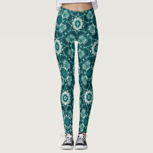 Teal Kaleidoscoop Bloem Leggings