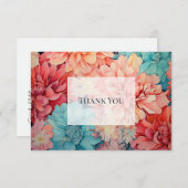 Teal, koraal en champagne bloemig bedankkaart (Voorkant / Achterkant)