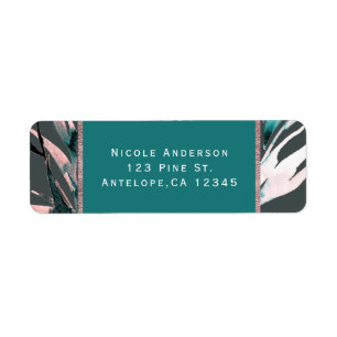 Teal Koraal Grijs Waterverf Botanische Glam Bruilo Etiket