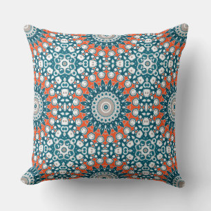Teal Koraal Mandala Decoratief Patroon Kussen