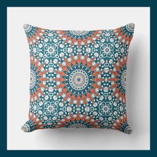 Teal Koraal Mandala Decoratief Patroon Kussen