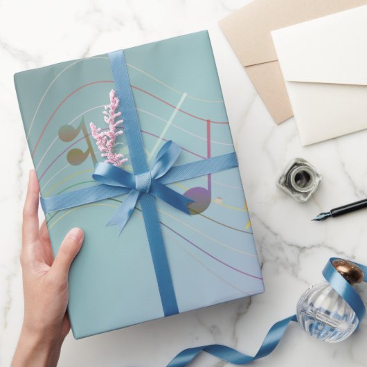 Teal & Lavendel Gradiënt Muzieknoten Cadeaupapier (Geschenken)