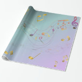 Teal & Lavender Gradient Music Notes Cadeaupapier (Uitgerold)