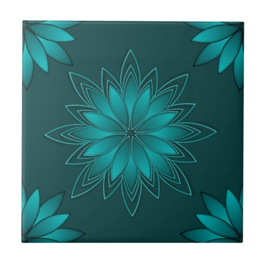 Teal Leaf Mandala Design on Dark Cyan Tegeltje (Voorkant)