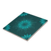 Teal Leaf Mandala Design on Dark Cyan Tegeltje (Zijkant)