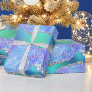 Teal Luipaard Agate   Glam Abstract Steenpatroon Cadeaupapier