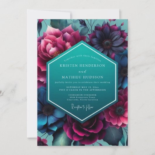 Teal Magenta Nocturne Wedding Kaart (Voorkant)