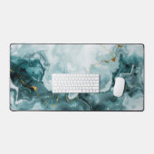 Teal Marble Gold Vein Desk Mat (Clavier et souris)