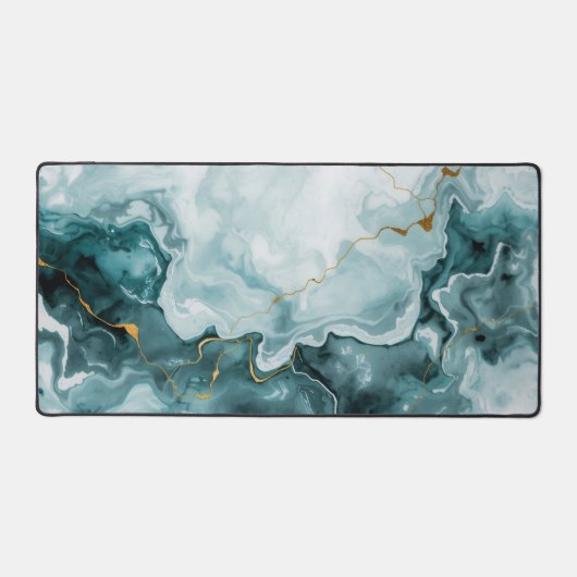 Teal Marble Gold Vein Desk Mat (Recto)
