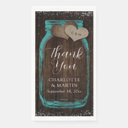 Teal Mason Jar Rustic Wood Thank You Wedding Servet