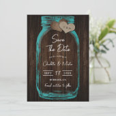 Teal Mason Jar Wood Monogram Romantic Fall Wedding Save The Date (Staand voorkant)