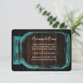 Teal Mason Jar Wood Wedding Hotel Accommodation Informatiekaartje (Staand voorkant)