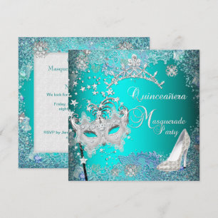 Teal Masquerade Quinceanera 15de Feest Tiara Schoe Kaart
