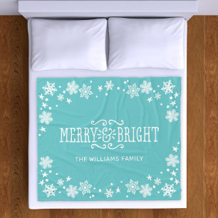 Teal Merry and Bright familienaam Fleece Deken