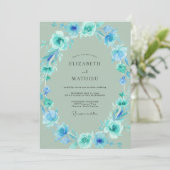 Teal Mint Bloem Bruiloft Kaart (Staand voorkant)