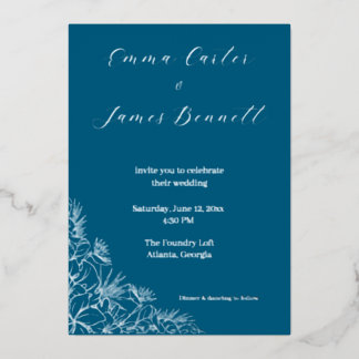 Teal Modern Botanical Wedding Foil Invitation Folie Uitnodiging