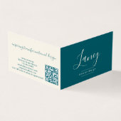 Teal Modern Elegant Script QR Code Professional Visitekaartjes (Buitenkant)