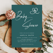 Teal Modern Script Baby Shower Photo Kaart