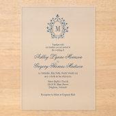 Teal Monogram Acrylic Wedding Invitation (Recto)