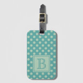 Teal Monogram Polka Dot Pattern Bagagelabel (Voorkant (verticaal))