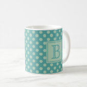 Teal Monogram Polka Dot Pattern Koffiemok (Voorkant rechts)