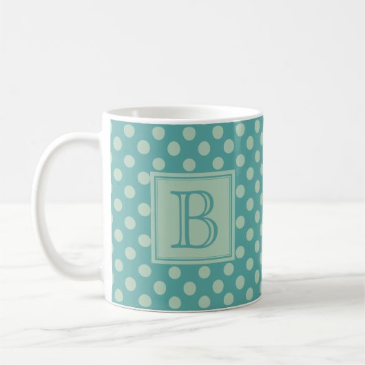 Teal Monogram Polka Dot Pattern Koffiemok (Links)