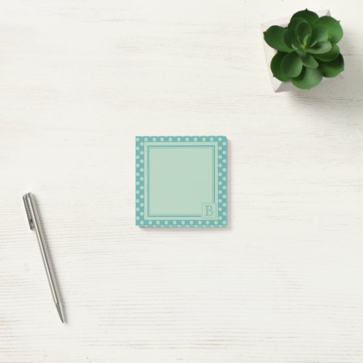 Teal Monogram Polka Dot Pattern Post-it® Notes (Kantoor)