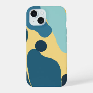 Teal & Mosterd Abstracte Omslag — Modern Minimalis iPhone 15 Hoesje