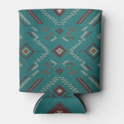 Teal Navajo Tribal Geometric Pattern Blikjeskoeler (Voorkant)