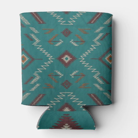 Teal Navajo Tribal Geometric Pattern Blikjeskoeler (Achterkant)