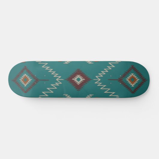 Teal Navajo Tribal Geometric Pattern Skateboard (Horizontaal)