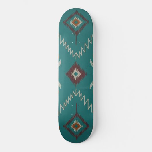 Teal Navajo Tribal Geometric Pattern Skateboard (Voorkant)