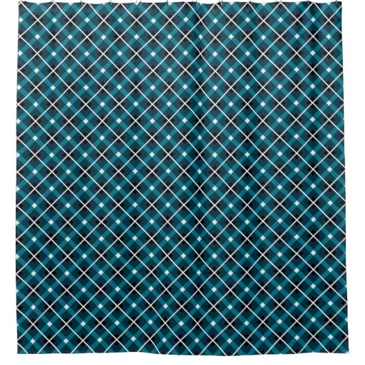 Teal & Navy Geometric Grid Pattern Douchegordijn (Voorkant)