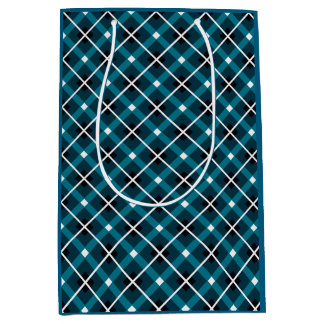 Teal & Navy Geometric Grid Pattern Medium Cadeauzakje
