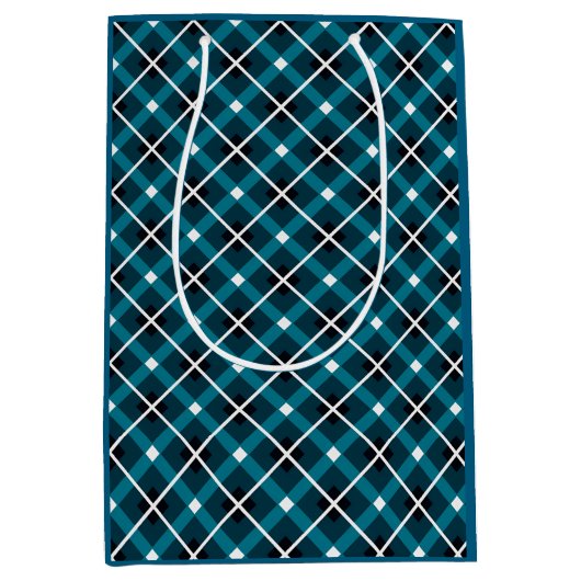 Teal & Navy Geometric Grid Pattern Medium Cadeauzakje (Voorkant)