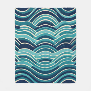 Teal Navy Geometrisch Golfpatroon Herhalend Fleece Deken