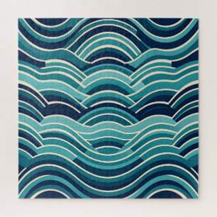 Teal Navy Geometrisch Golfpatroon Herhalend Legpuzzel