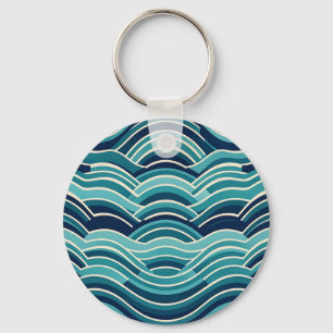 Teal Navy Geometrisch Golfpatroon Herhalend Sleutelhanger