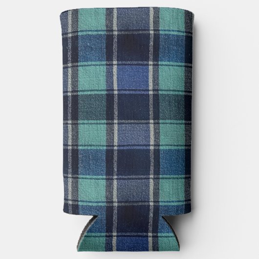 Teal & Navy Tartan Plaid Can or Bottle Cooler (Voorkant)